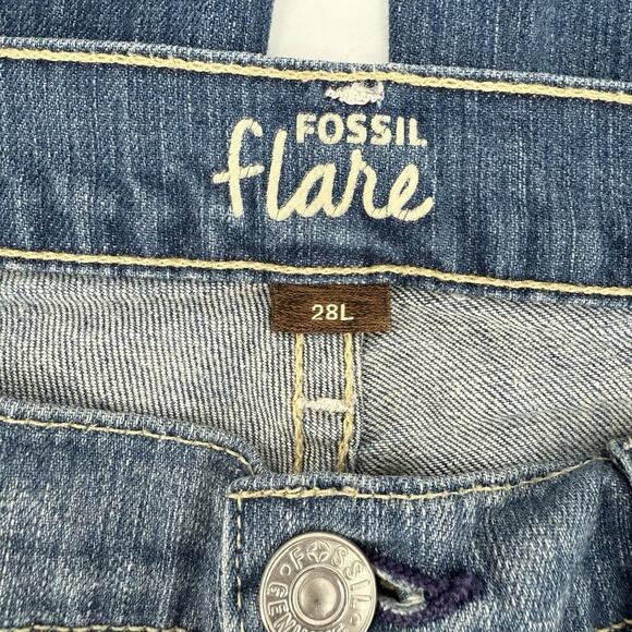VTG Y2K FOSSIL Flare Women’s Jeans Worn Boot Cut 28 X 32 Raw Edge USA Made Low - Picture 4 of 8